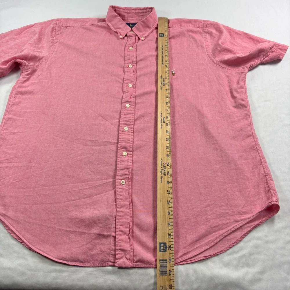 Polo Ralph Lauren Shirt Mens XLT Tall Pink Chambray Oxford Flesh Pony Button Up